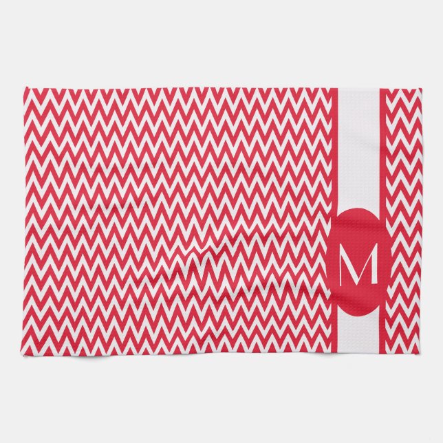 Linge De Cuisine Géranium Elegant Chevron Design avec monogramme (Horizontal)