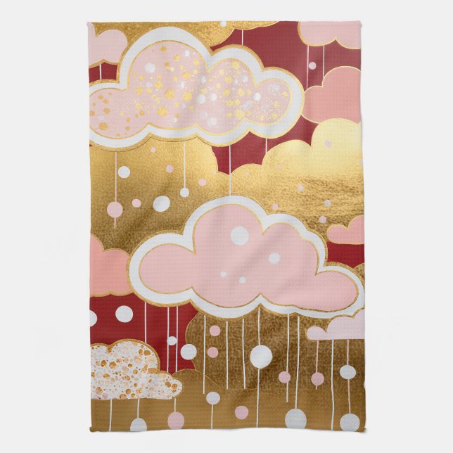 Linge De Cuisine Gilded Crimson Rainfall (Vertical)