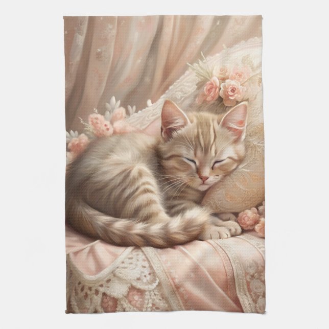 Linge De Cuisine Ginger Kitten Dormir (Shabby Chic) (Vertical)