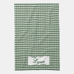 Linge De Cuisine Gingham Vert Classique & Blanc Nom Personnalisé
