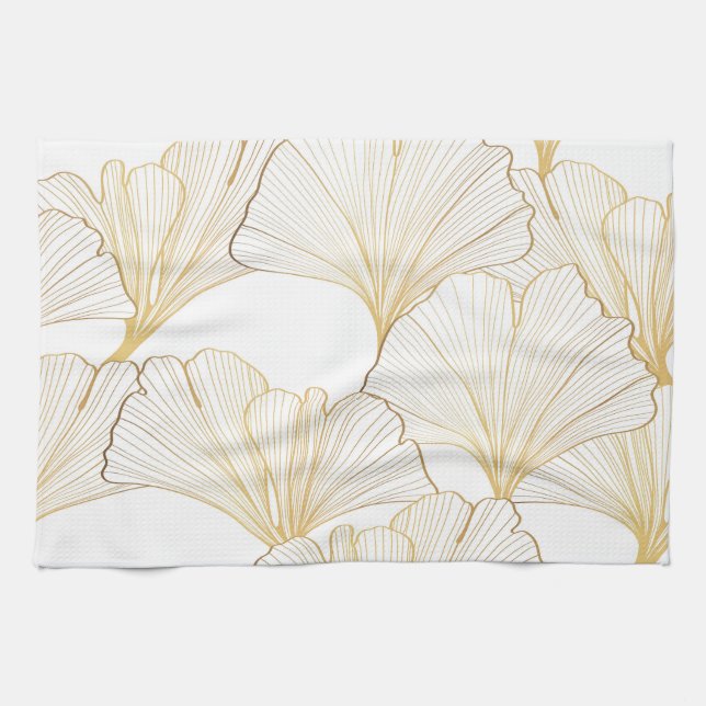 Linge De Cuisine Ginkgo Gold : Arrangement de feuille luxueux (Horizontal)