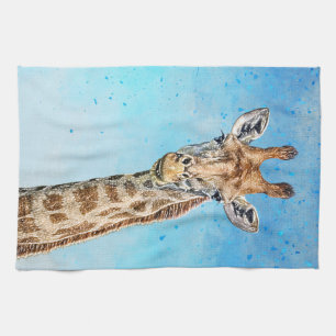Linge De Cuisine Giraffe curieuse avec Ciel de Confetti Bleu