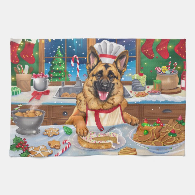 Linge De Cuisine Gîtes bergers allemands : Noël festif (Horizontal)