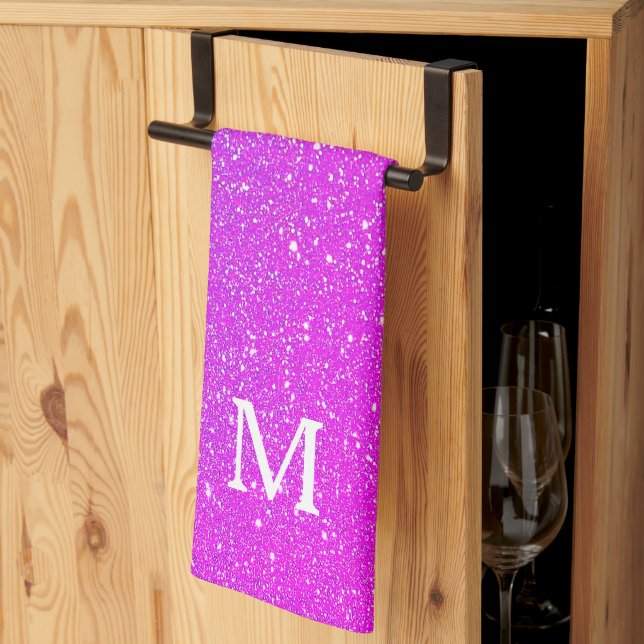 Linge De Cuisine Glitter Rose Ombré Monogramme Initial Mignon (Pliage en tiers)