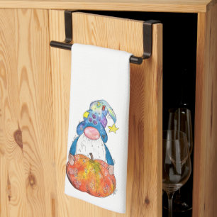 Linge De Cuisine Gnome d'automne blanc mignonne avec Citrouille