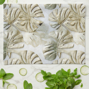 Linge De Cuisine Gold Green Tropical Feuille Sage