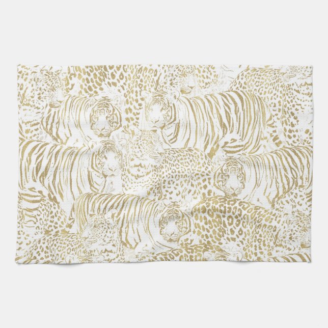 Linge De Cuisine Gold Leopard Tiger Animals Pattern (Horizontal)