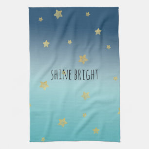 Linge De Cuisine Gold Stars Aqua Blue Ombre devis personnalisé