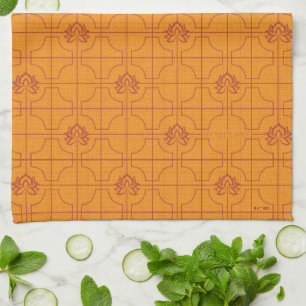 Linge De Cuisine Golden Lotus Grid Motif - Le Lotus Blanc
