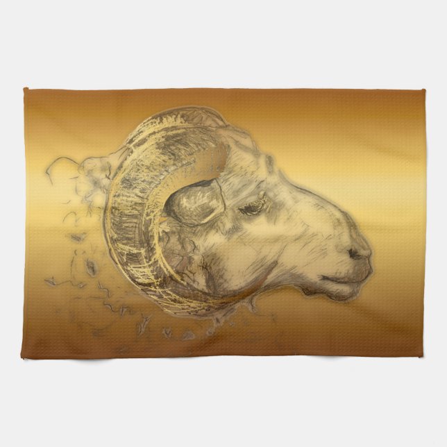 Linge De Cuisine Golden Ram - Nouvel An chinois 2015 - (Horizontal)