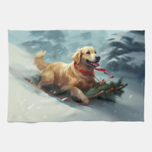 Linge De Cuisine Golden Retriers Noël neige hiver