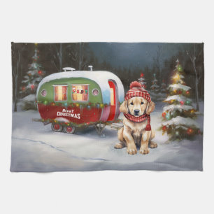 Linge De Cuisine Golden Retriever Caravan Christmas Adventure