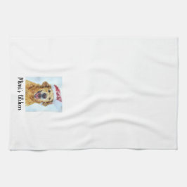 Linge De Cuisine Golden Retriever Chien à Santa Hat, texte personna