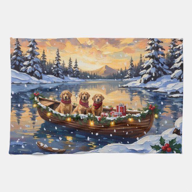 Linge De Cuisine Golden Retriever Christmas Boat Holiday (Horizontal)