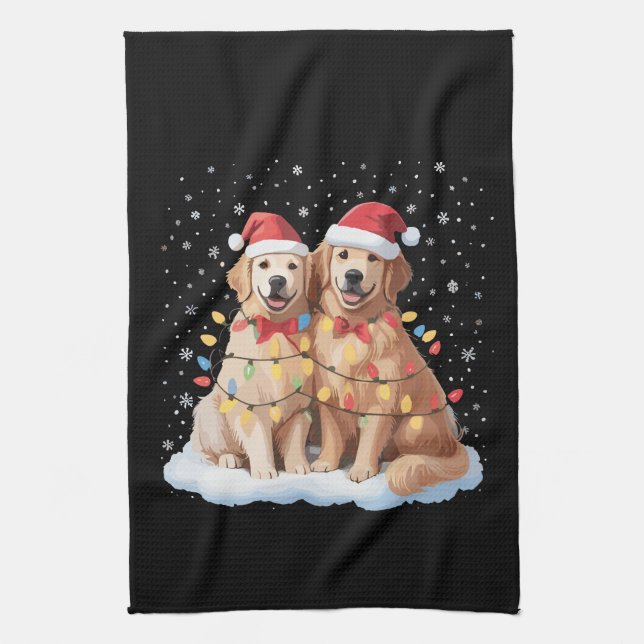 Linge De Cuisine Golden Retriever Noël Santa Hat Reindee (Vertical)