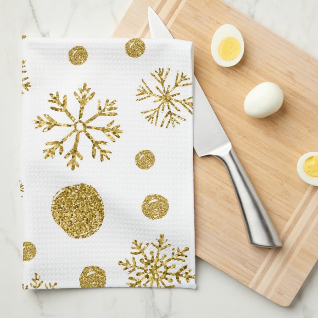 Linge De Cuisine Golden Snow Flakes 1 (Quart Plié)