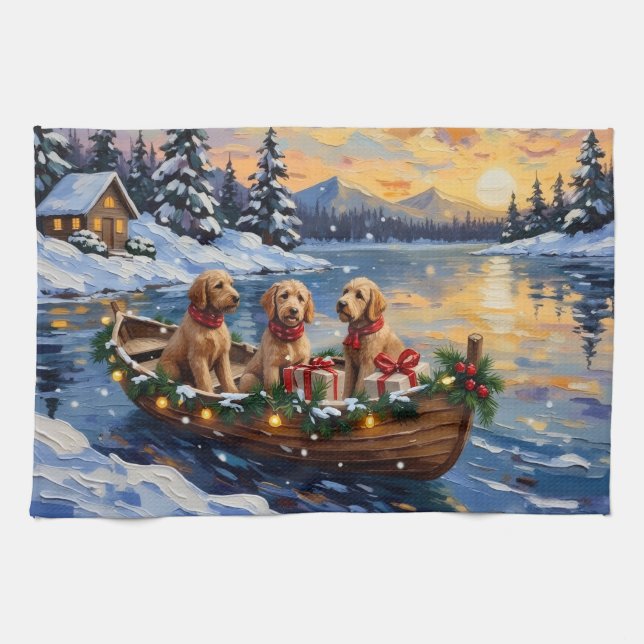 Linge De Cuisine Goldendoodle Christmas Boat Holiday (Horizontal)