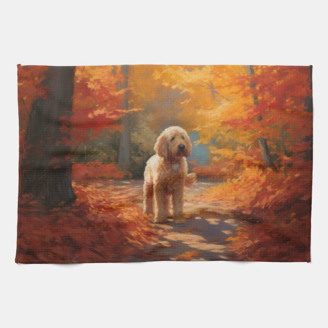 Linge De Cuisine Goldendoodle en automne Leaves Fall Inspire (Horizontal)