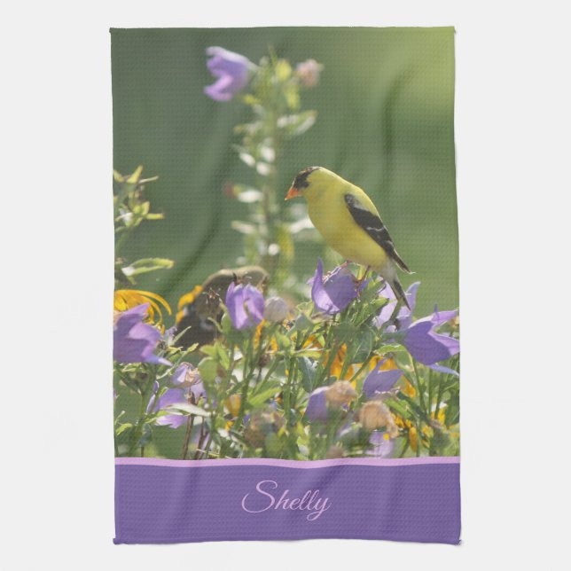 Linge De Cuisine Goldfinch sur Harebell Flower (Vertical)