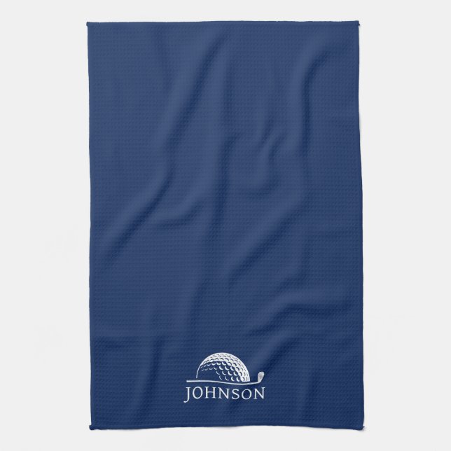 Linge De Cuisine Golf Nom personnalisé Marine Bleu (Vertical)