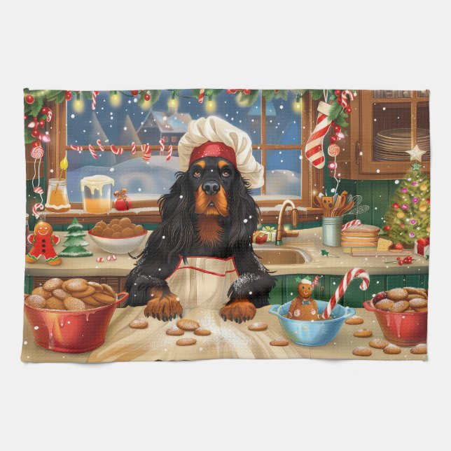Linge De Cuisine Gordon Setter Gâteau de vacances : Noël festif (Horizontal)