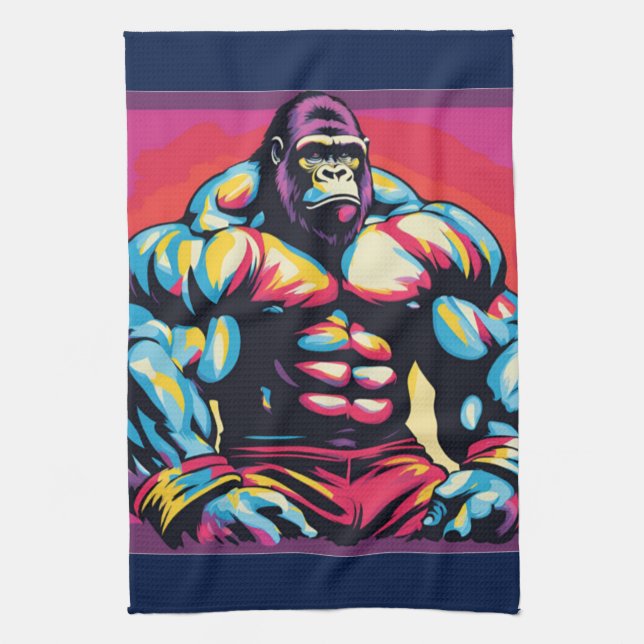 Linge De Cuisine Gorilla Bodybuilder Lifter Pop Art Dessin (Vertical)