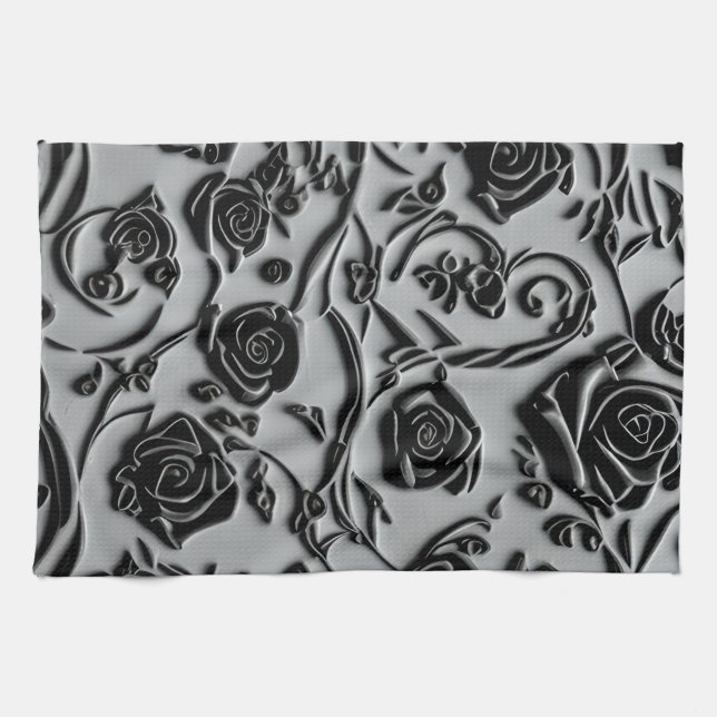 Linge De Cuisine Gothique Graveyard Rose noir Motif (Horizontal)
