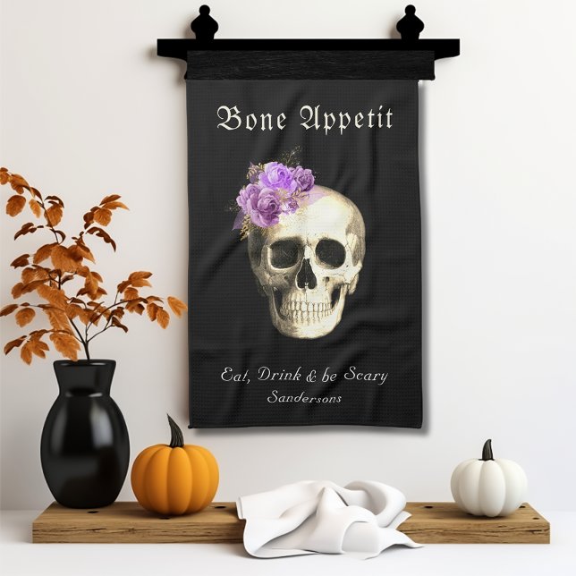 Linge De Cuisine Gothique Halloween Crâne violet Roses Personnalisé (Créateur téléchargé)