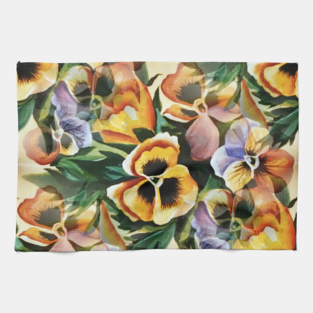 Linge De Cuisine Graceful Stylish Superbes Pansies de Motif Vintage (Horizontal)