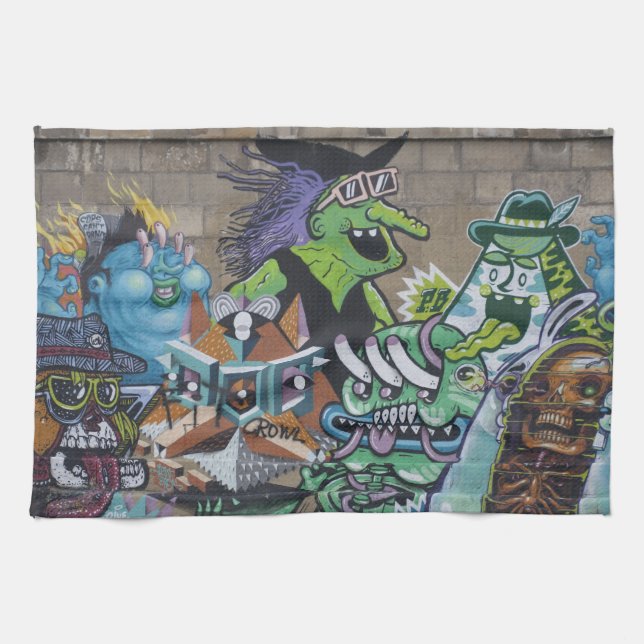Linge De Cuisine Graffiti de sorcière verte bizarre (Horizontal)