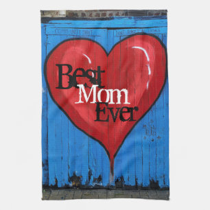 Linge De Cuisine Graffiti Heart, mur bleu, Meilleure maman Cuisine 