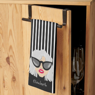 Linge De Cuisine Grand-mère cool avec lunettes Nom personnalisé