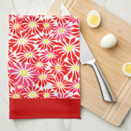 Linge De Cuisine Grande Poinsététie Rouge Retro Motif Floral Cuisin