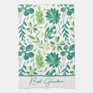 Linge De Cuisine Grandma Tropical Feuille de Monstère Turquoise ver