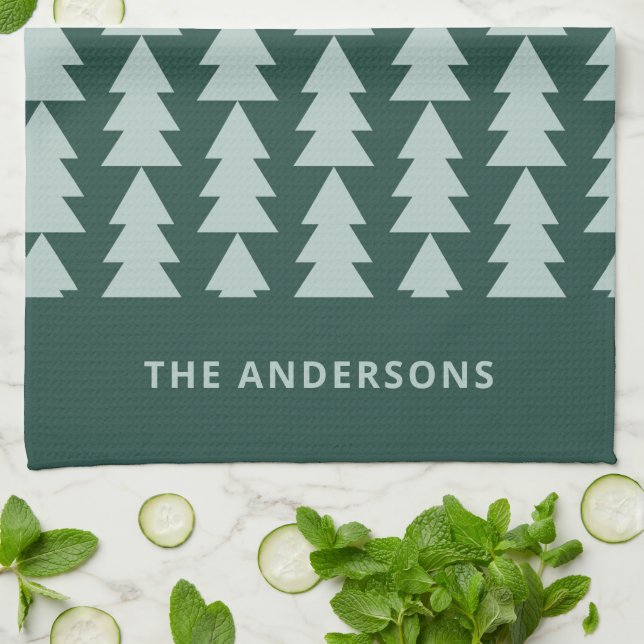 Linge De Cuisine Graphique d'arbre de Noël bleu géométrique moderne (Plié)