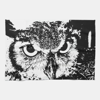Linge De Cuisine Graphique noir et blanc de beau grand hibou à