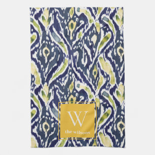 Linge De Cuisine Gras bleu jaune Abstrait Ikat Monogramme