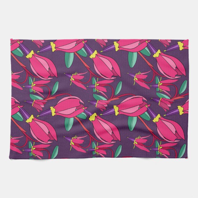 Linge De Cuisine Gras Floral Tir Star Rose / Violet Fleur sauvage (Horizontal)