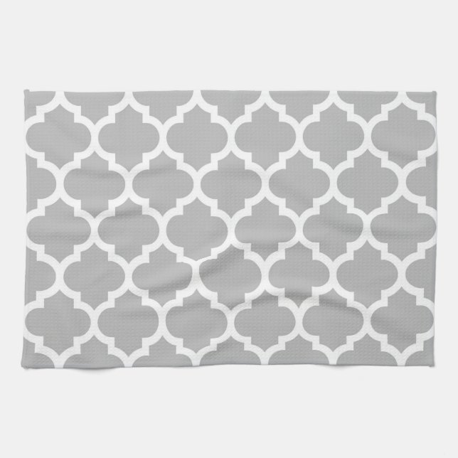 Linge De Cuisine Gray White Moroccan Quatrefoil Pattern #5 (Horizontal)