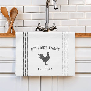 Linge De Cuisine Gray & White Rustic Nom de la ferme personnalisée