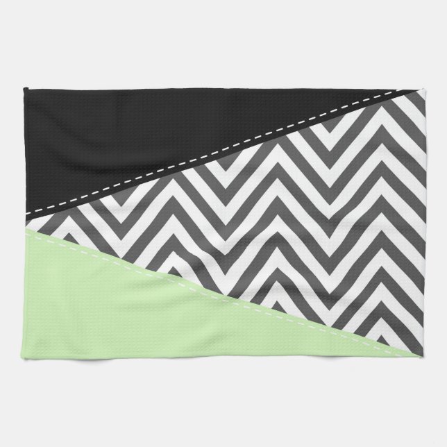 Linge De Cuisine Gray Zigzag, Gray Chevron, Zigzag Pattern, Mint (Horizontal)
