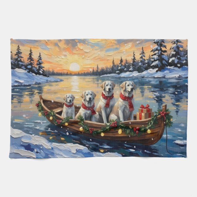 Linge De Cuisine Great Pyrenees Christmas Boat Holiday (Horizontal)