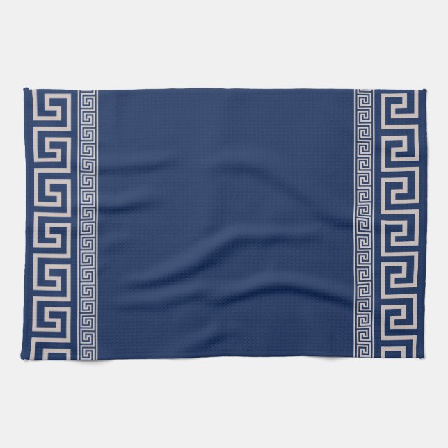 Linge De Cuisine Grec Meander - Grec Key - Bleu et Beige (Horizontal)