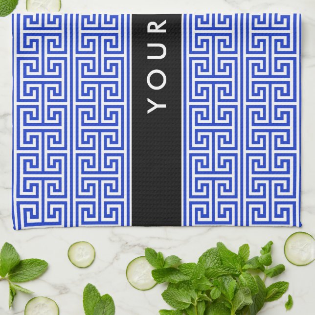 Linge De Cuisine Grec Meander Key H Blue, Votre Nom, Personnaliser (Plié)