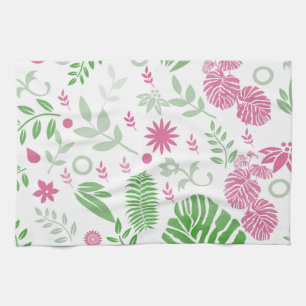 Linge De Cuisine Green and pink leaves and flowers