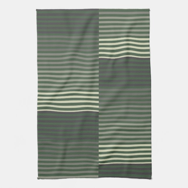 Linge De Cuisine Green, Gray, Black, Cream Stripes (Vertical)