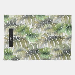 Linge De Cuisine Green Monstera Palm Chef Monogrammé