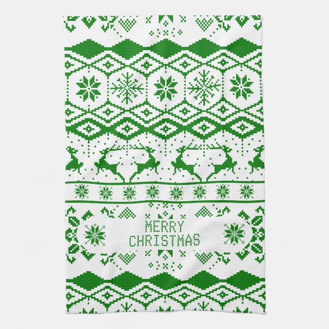 Linge De Cuisine Green Reindeer Motif blanc Arrière - plan (Vertical)