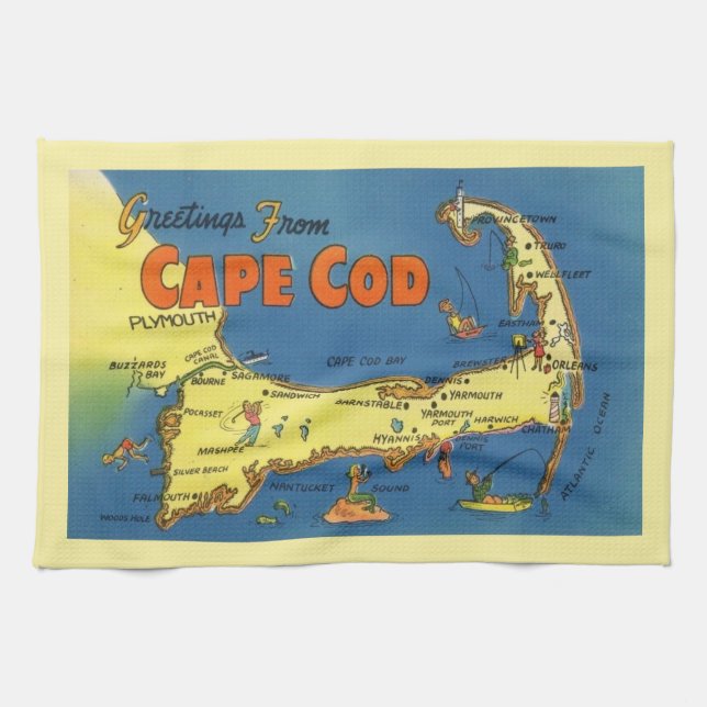 Linge De Cuisine Greetings From Cape Cod Map (Horizontal)