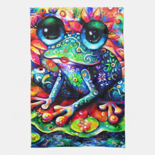 Linge De Cuisine Grenouille florale impressionniste Whimsical bleu